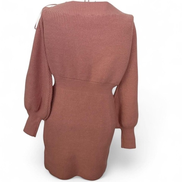 Line & Dot Sweater Dress - Women's Small Pink Knit Balloon Sleeve NWT - Picture 2 of 3